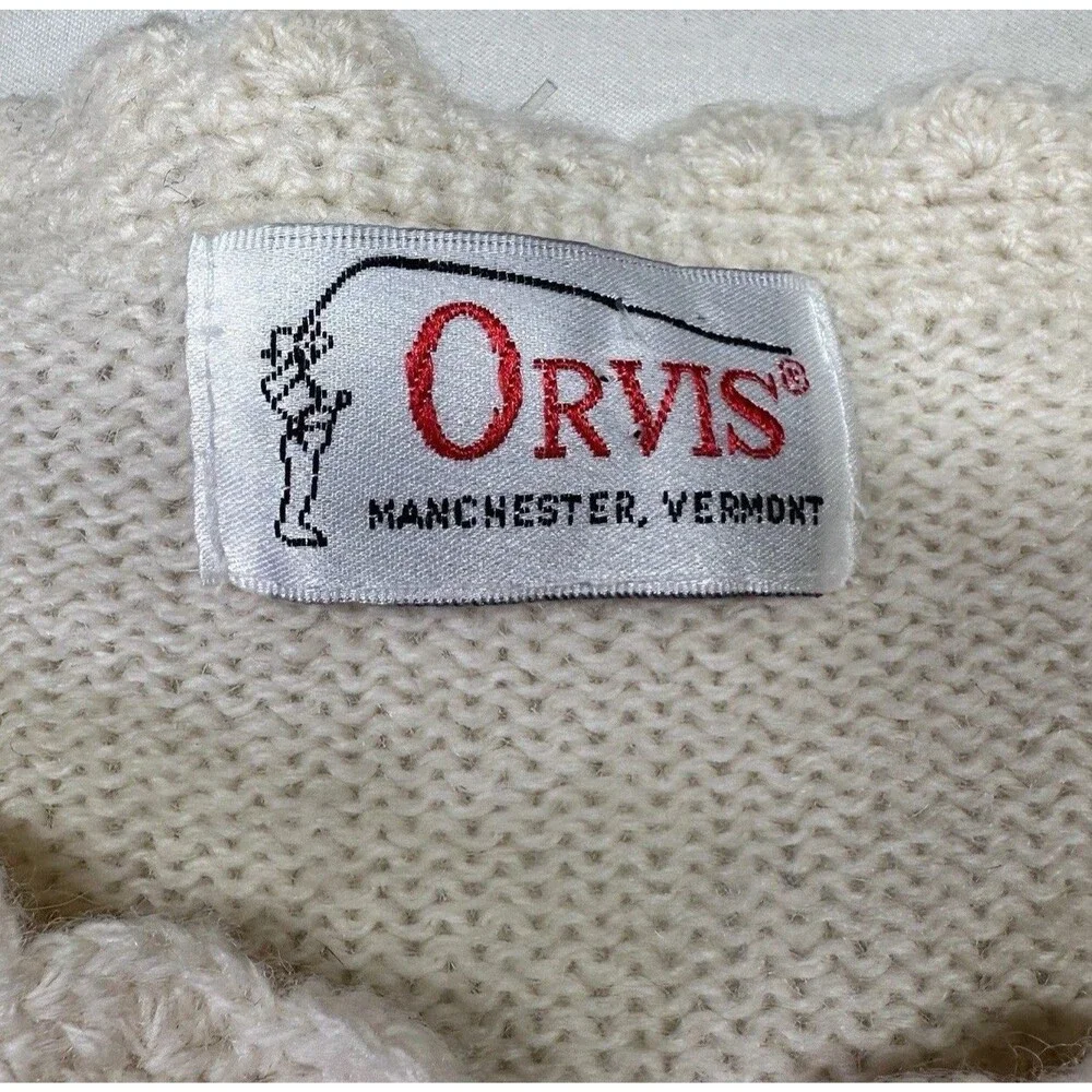 Orvis Embroidered Wool Cardigan Sz L Cream Vintage Cottagecore Statement Flower